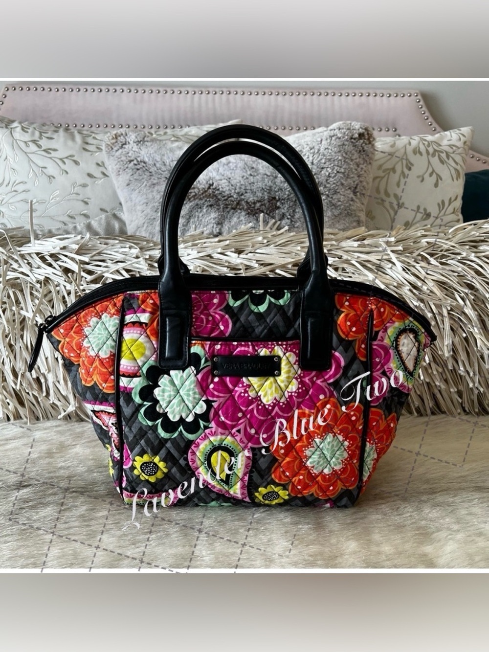 VERA BRADLEY Ziggy Zinnia Convertible Trapeze Handbag Black Orange Pink 2014